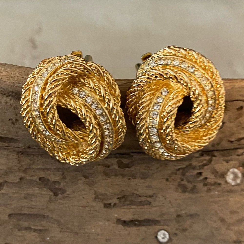 DIOR Gold Plated & Rhinestone Clip Earrings